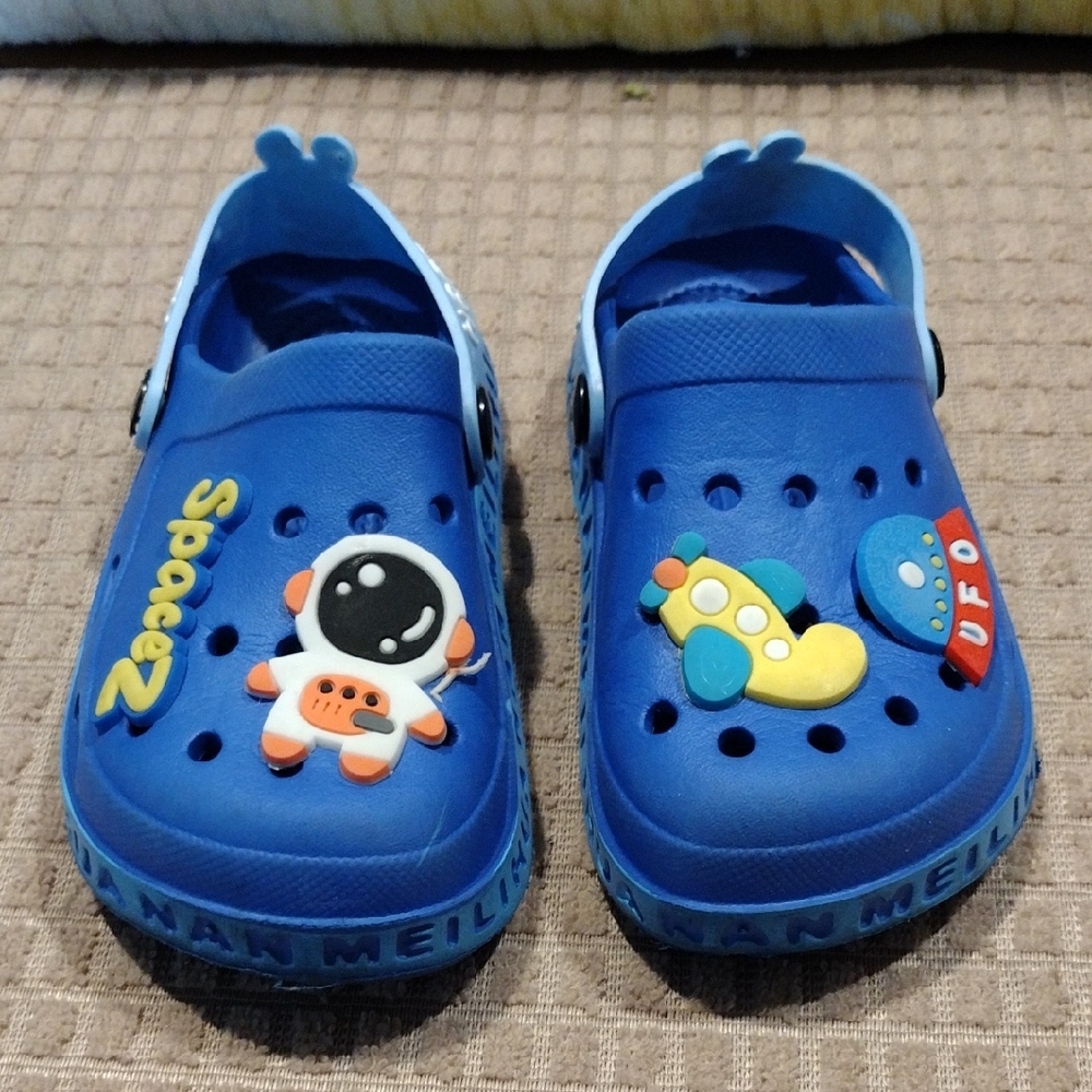 Kids Blue Space-Themed Slip-On Clogs - Picture 1 of 3